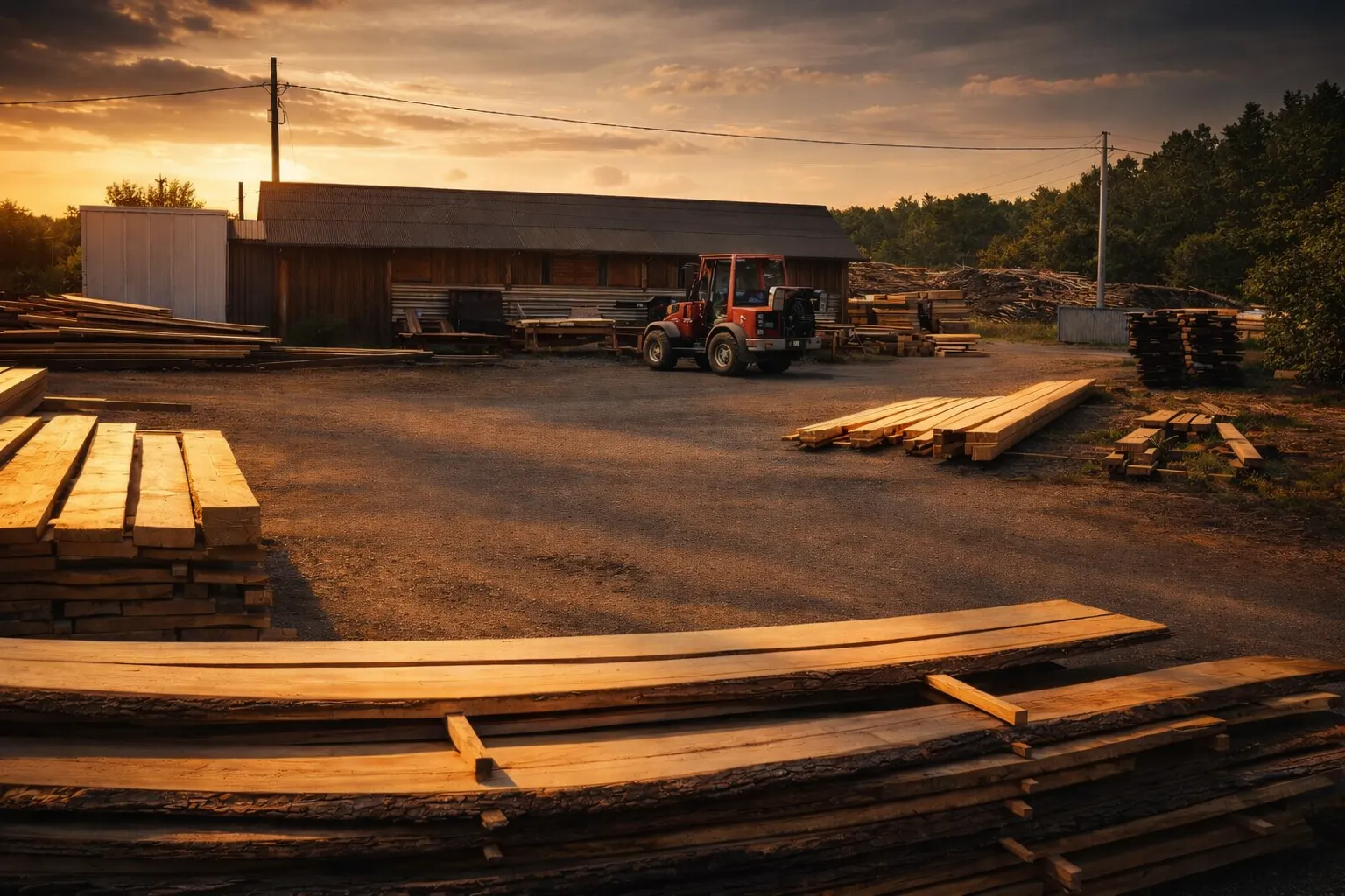 Plac tartaku Mipodrex z maszynami przetwarzającymi drewno