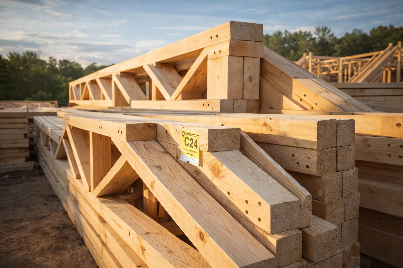 Konstrukcja dachu drewnianego na placu budowy